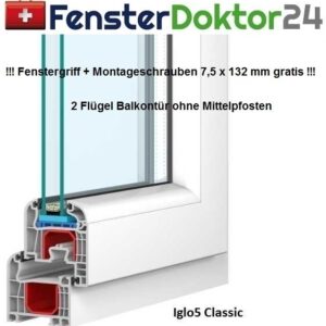 Stulp - Balkontür - Kunststoff - Breite 1500 mm - 2 Flügel - mit 2 od 3fach Glas